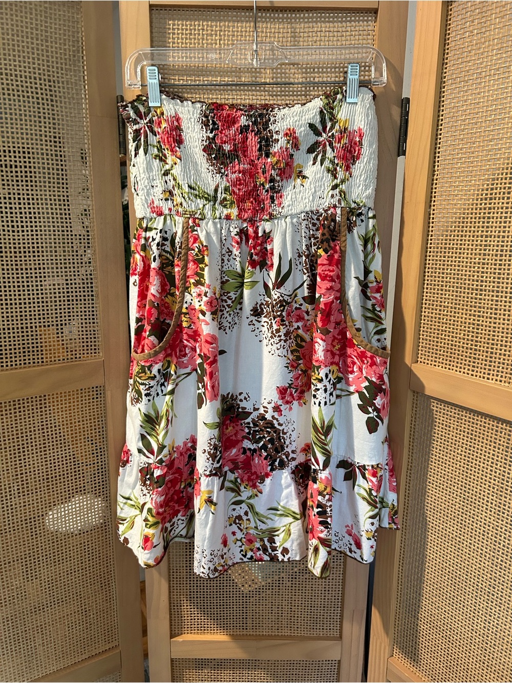 Fire Los Angeles strapless smocked floral mini dress